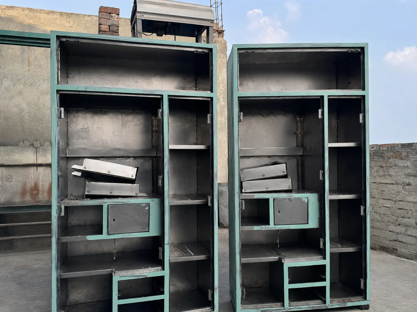 Assembled steel almirah frames before finishing
